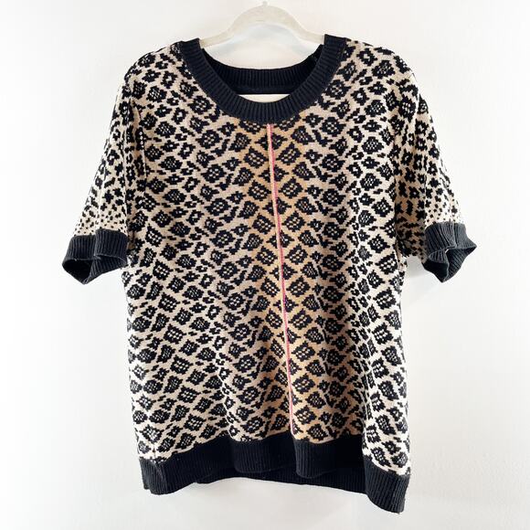 Anthropologie Maeve Ellinor Short Sleeve Leopard Sweater Brown Black XL - Picture 3 of 9
